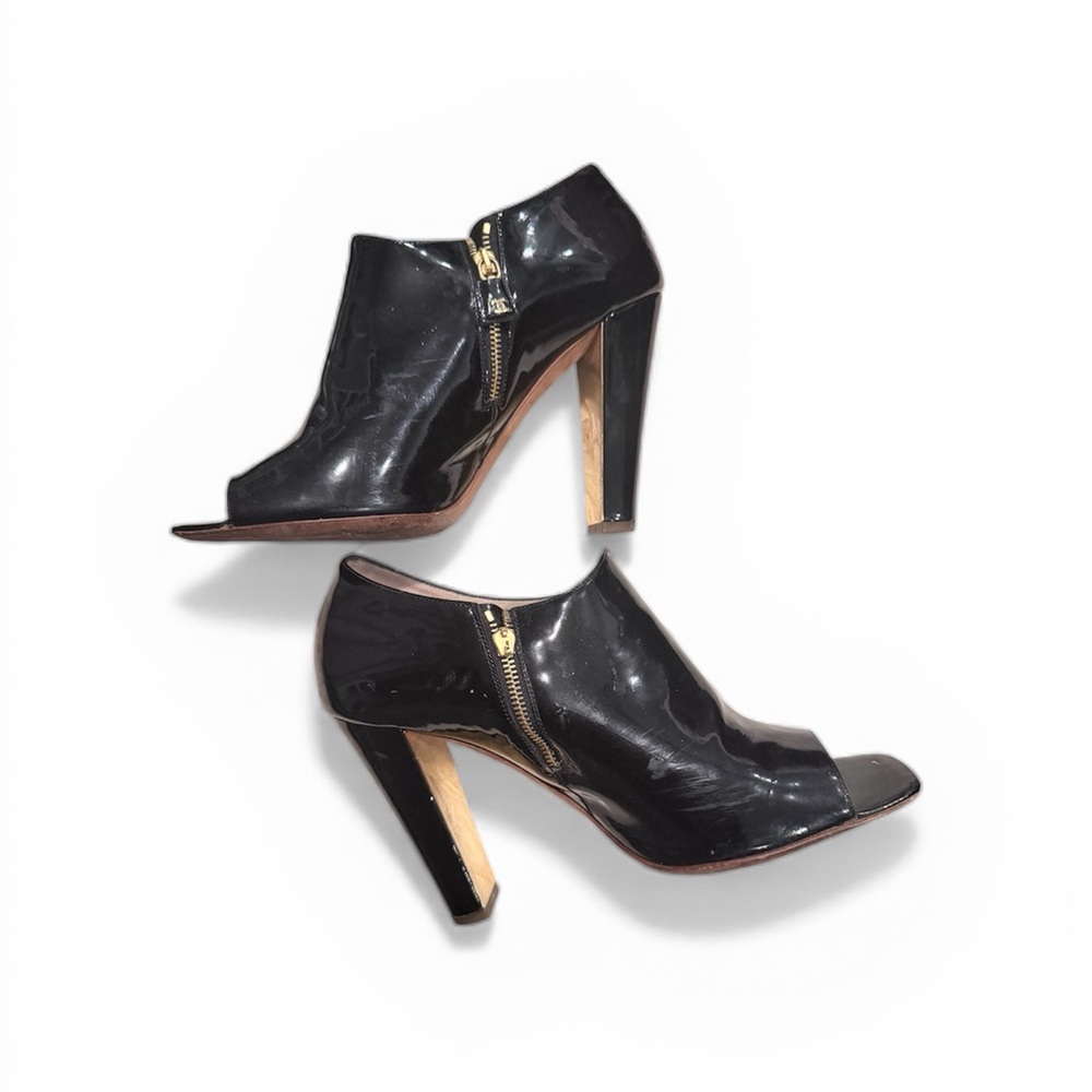 CHANEL Black Patent Leather Peep-Toe Ankle Boots Size 38 - Picture 3 of 9